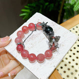 Strawberry Quartz and Black Obsidian Bracelet
