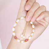 Elegant Pearl Strawberry Quartz Bracelet