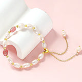 Elegant Pearl Strawberry Quartz Bracelet