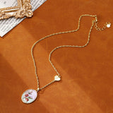 Floral Enamel Pearl Pendant Necklace