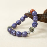 Natural Charoite & Red Agate Beaded Bracelet with Bagua Silver Charms