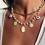 Celestial Pearl Charm Necklace
