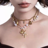 Oceanic Grace Layered Pearl Charm Necklace