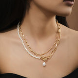 Dual Harmony Pearl & Gold Link Necklace