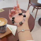 Elegant Rose Quartz Obsidian Beaded Bracelet