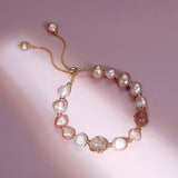 Elegant Pearl Strawberry Quartz Bracelet