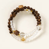Kyara Agarwood &amp; Clear Quartz Double-Strand Bracelet