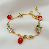 Strawberry Garden Enamel Crystal Bracelet
