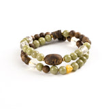 Grounded Glow – Amber & Crystal Wood Bead Bracelet