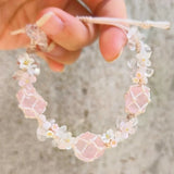 Rose Quartz Crystal Bracelet with Floral Embellishments