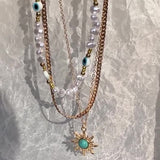 Sun & Evil Eye Triple Layer Necklace