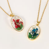Pressed Flower Oval Pendant Necklace