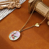 Floral Enamel Pearl Pendant Necklace