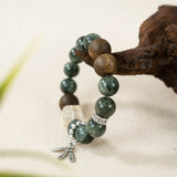 Qi Nan Agarwood & Green Hair Crystal Beaded Bracelet