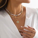 Sun & Evil Eye Triple Layer Necklace