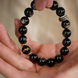 Obsidian & Lotus Emblem Flow Bracelet