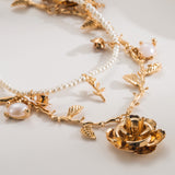 Golden Rose Vine Pearl Necklace