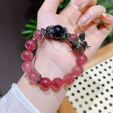 Strawberry Quartz and Black Obsidian Bracelet