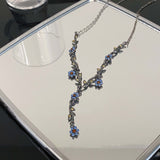 "Blooming Vines" Blue Floral Y Necklace