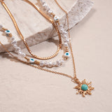 Sun & Evil Eye Triple Layer Necklace