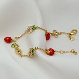 Strawberry Garden Enamel Crystal Bracelet