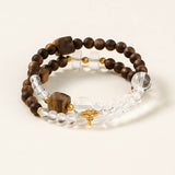 Kyara Agarwood &amp; Clear Quartz Double-Strand Bracelet
