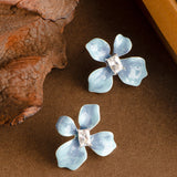 Blue Orchid Flower Earrings