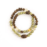 Grounded Glow – Amber & Crystal Wood Bead Bracelet