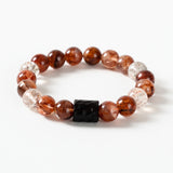 Ebony Barrel Bead &amp; Red Resin Flower Crystal Bracelet