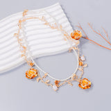 Golden Rose Vine Pearl Necklace