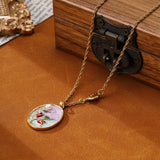 Floral Enamel Pearl Pendant Necklace