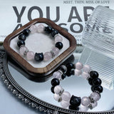 Elegant Rose Quartz Obsidian Beaded Bracelet