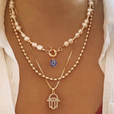 Hamsa & Pearl Harmony Layered Necklace