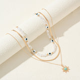 Sun & Evil Eye Triple Layer Necklace