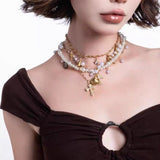 Oceanic Grace Layered Pearl Charm Necklace