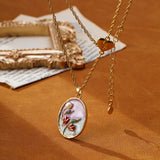 Floral Enamel Pearl Pendant Necklace