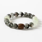 Green Phantom Prehnite Bracelet with Agarwood Barrel Bead