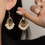 Emerald Pearl Dangle Earrings