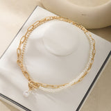 Dual Harmony Pearl & Gold Link Necklace