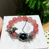 Strawberry Quartz and Black Obsidian Bracelet