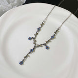 "Blooming Vines" Blue Floral Y Necklace