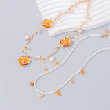 Golden Rose Vine Pearl Necklace