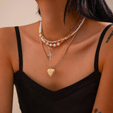 Layered Pearl & Gold Charm Necklace
