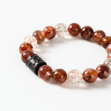 Ebony Barrel Bead &amp; Red Resin Flower Crystal Bracelet