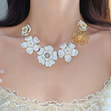 Vintage White Enamel Floral Statement Necklace