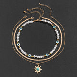 Sun & Evil Eye Triple Layer Necklace