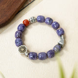 Natural Charoite & Red Agate Beaded Bracelet with Bagua Silver Charms