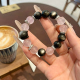 Elegant Rose Quartz Obsidian Beaded Bracelet