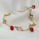 Strawberry Garden Enamel Crystal Bracelet