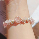 Rose Quartz Crystal Bracelet with Floral Embellishments